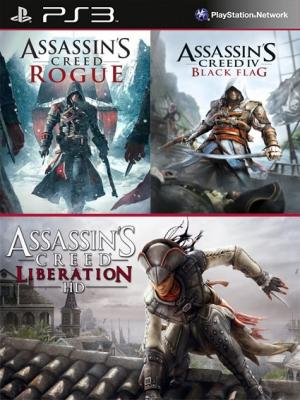 3 juegos en 1 Assassins Creed Liberation HD Mas Assassins Creed Rogue Mas Assassins Creed IV Black Flag Ps3